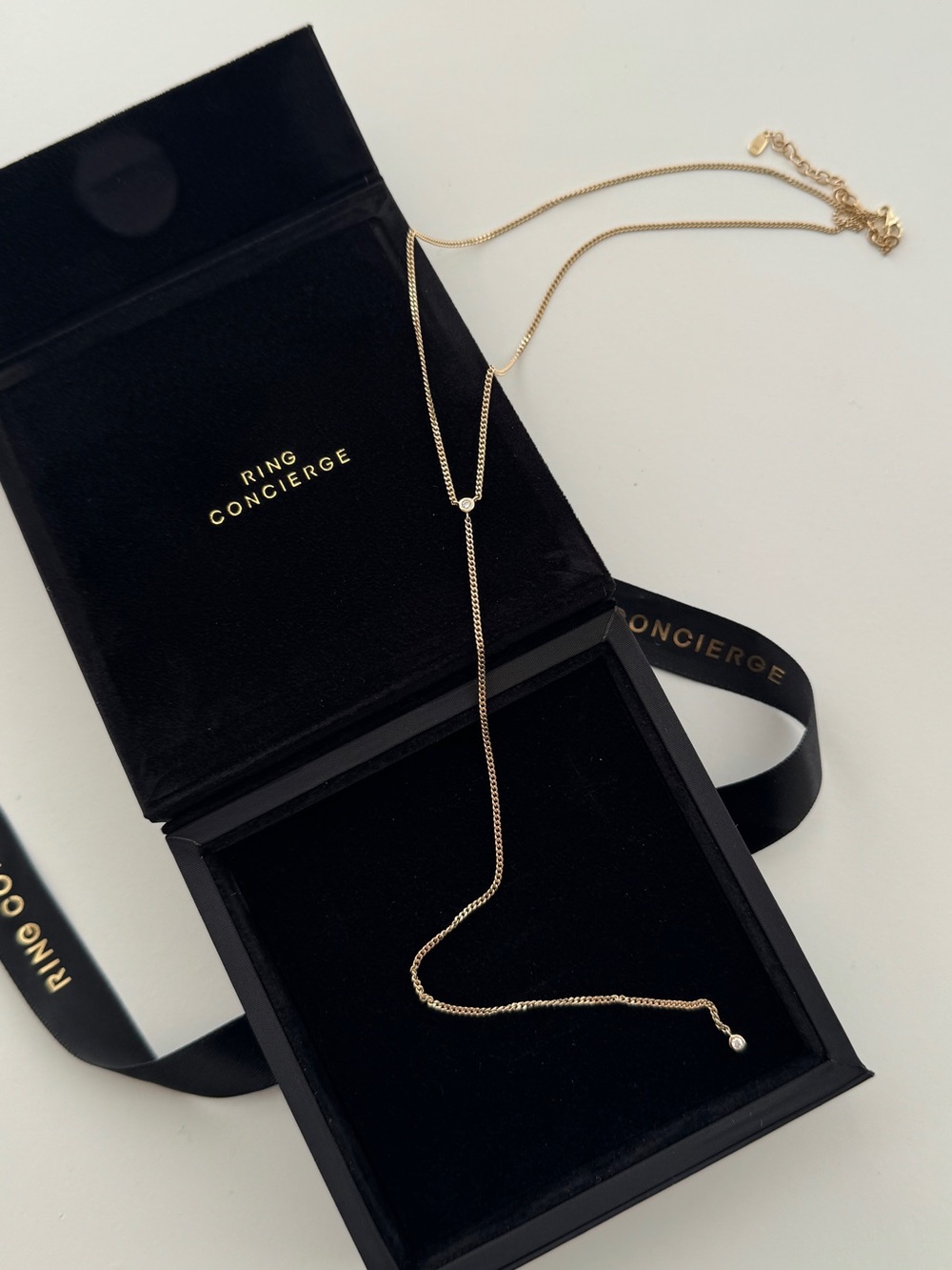 Ring Concierge Gold Y-Drop Lariat Necklace with Bezel Set Diamonds